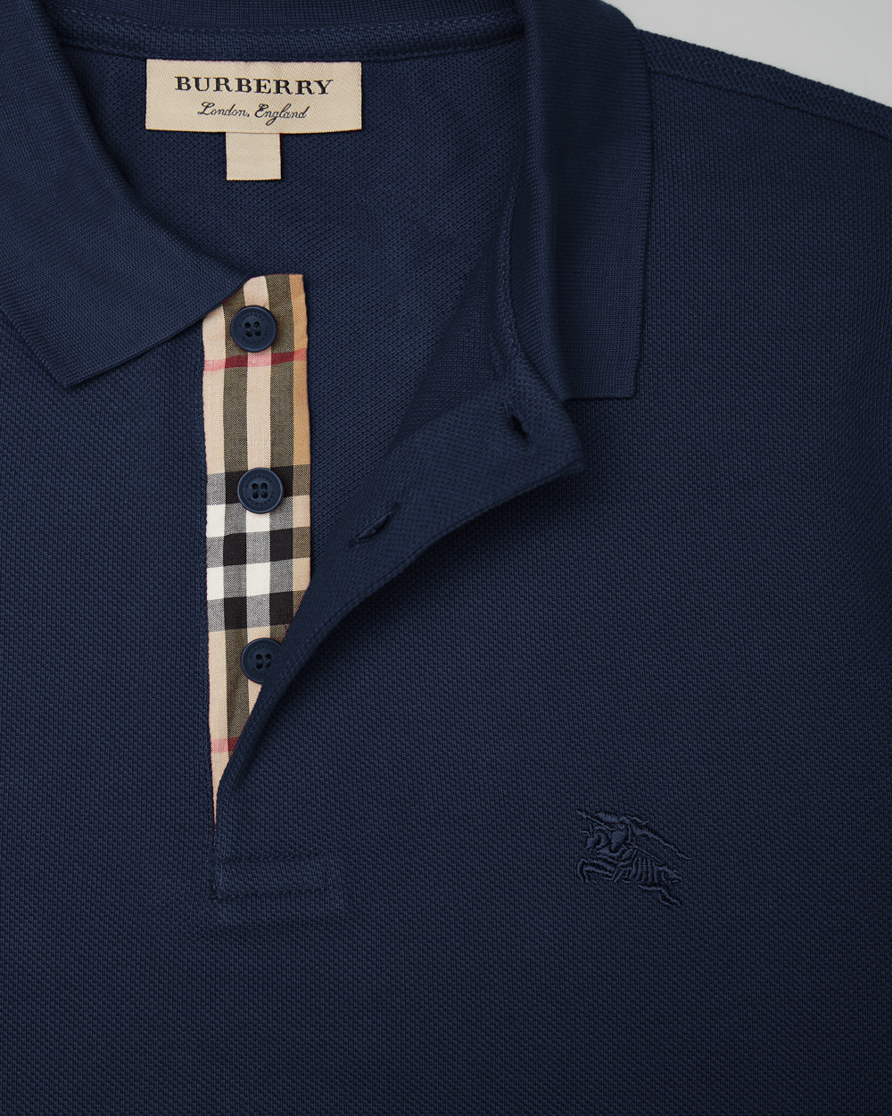 Burberry Navy Blue Cotton Collared Polo Shirt