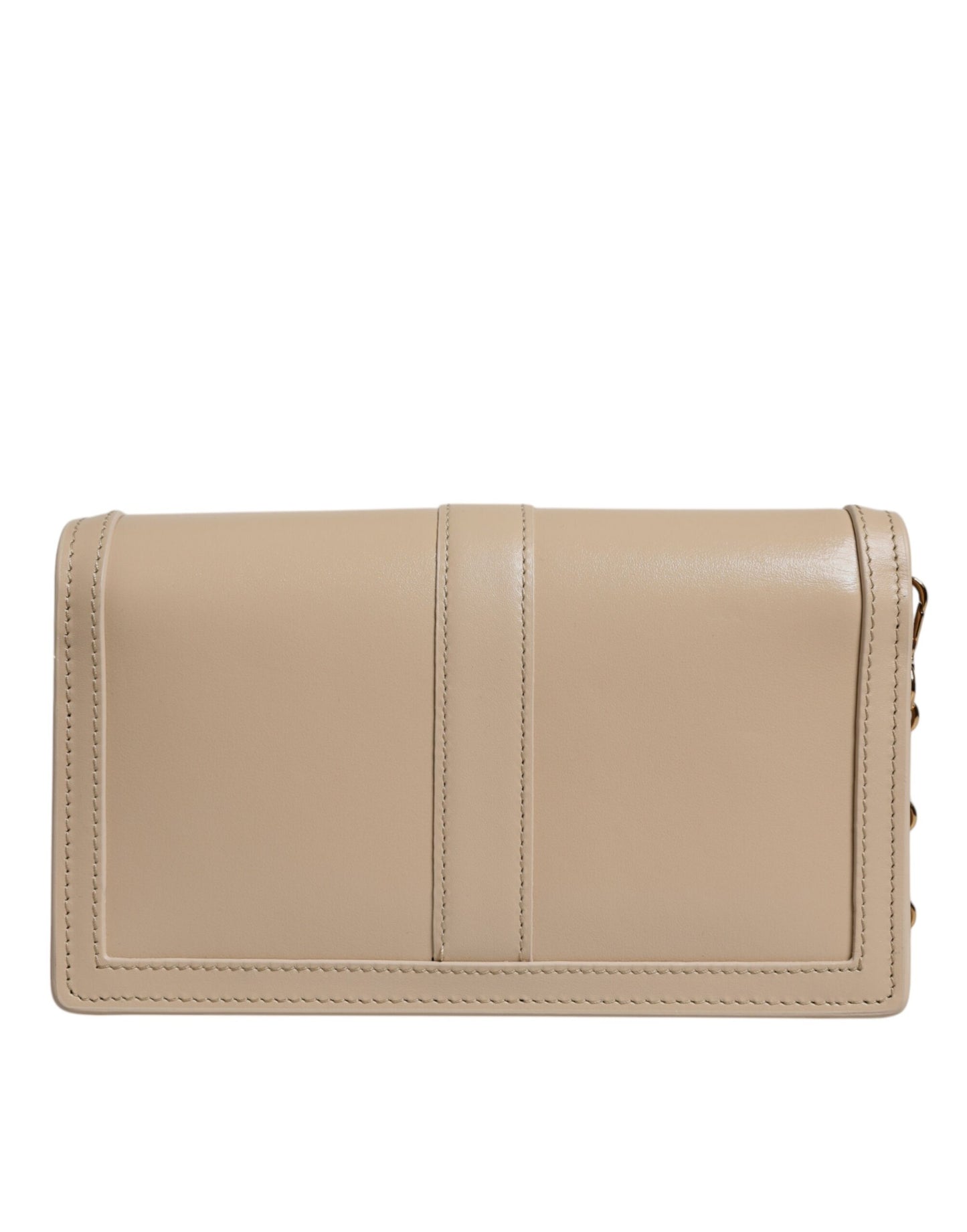 Versace Beige Gold Chain Calf Leather Wallet Crossbody Bag
