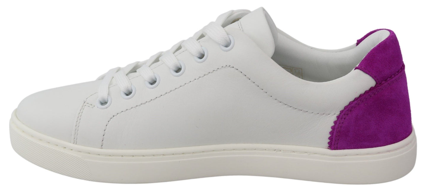 Dolce & Gabbana Chic White Leather Sneakers with Purple Accents