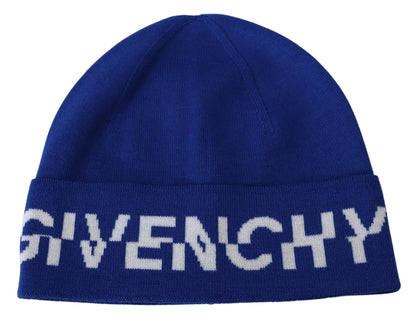 Chic Unisex Cobalt Wool Beanie with Logo Detail