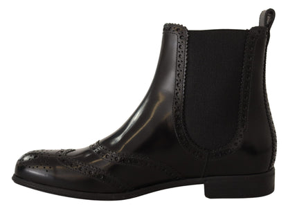 Dolce & Gabbana Elegant Black Ankle Wingtip Oxford Boots