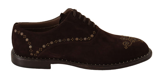 Dolce & Gabbana Elegant Brown Suede Studded Derby Shoes