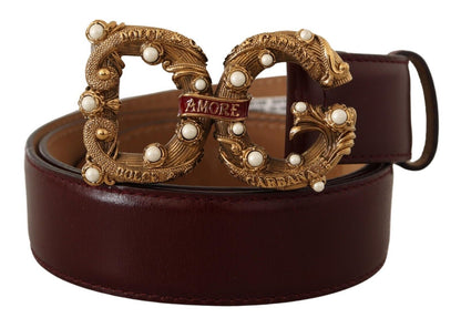 Elegant Bordeaux Leather Amore Belt