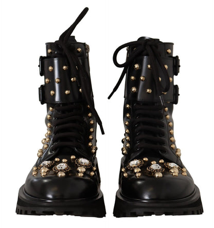 Dolce & Gabbana Black Crystal-Studded Formal Boots