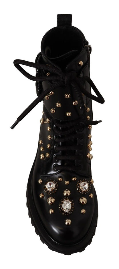 Dolce & Gabbana Black Crystal-Studded Formal Boots