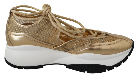 Jimmy Choo Golden Glamour Mesh Leather Sneakers