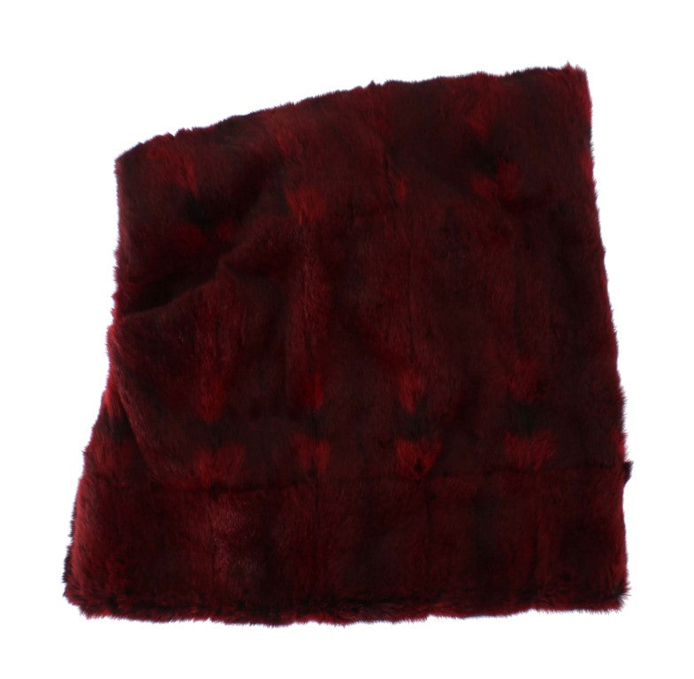 Luxurious Bordeaux Fur Hooded Scarf Wrap