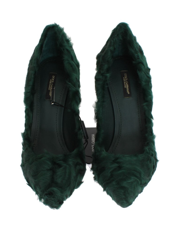 Dolce & Gabbana Elegant Green Xiangao Fur Leather Pumps