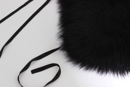 Elegant Black Fox Fur Silk Shoulder Wrap