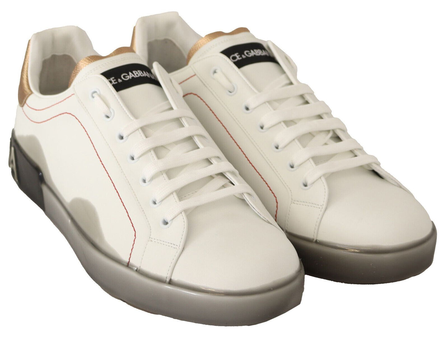 Dolce & Gabbana Elegant White & Gold Leather Sneakers