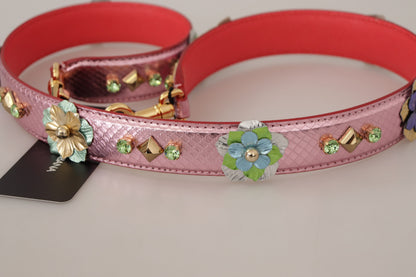 Elegant Metallic Pink Leather Shoulder Strap