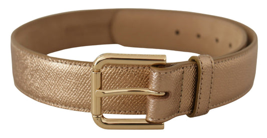 Chic Rose Gold Leather Belt with Logo Buckle