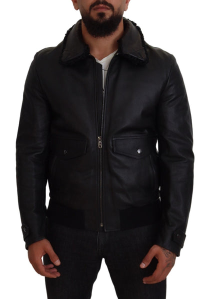 Dolce & Gabbana Chic Black Leather Silk-Lined Jacket