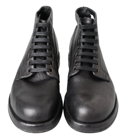 Dolce & Gabbana Equisite Black Lace-Up Leather Boots