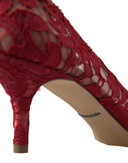 Dolce & Gabbana Radiant Red Lace Heels with Crystals