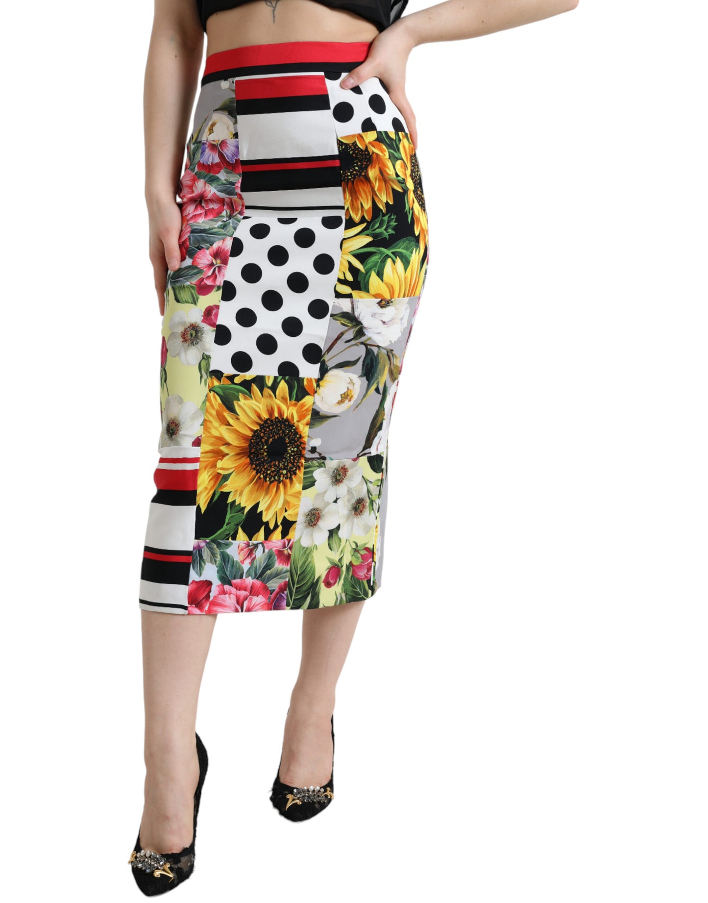 Dolce & Gabbana Glamorous High Waist Patchwork Midi Skirt