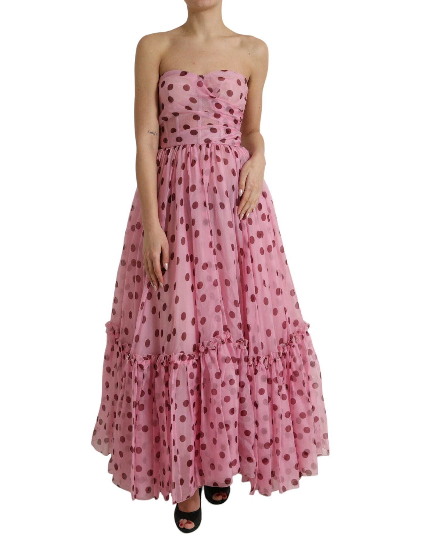 Dolce & Gabbana Chic A-Line Strapless Silk Dress in Pink