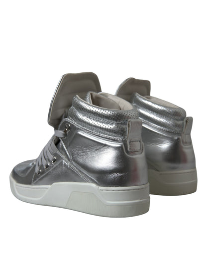 Dolce & Gabbana Silver Leather High-Top Sneakers