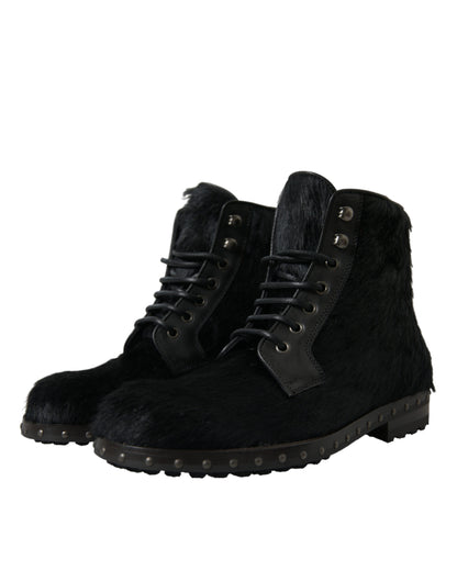 Dolce & Gabbana Elegant Black Calf Leather Lace-Up Boots