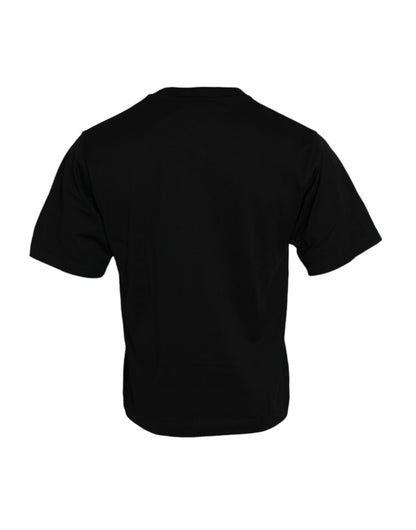 Dolce & Gabbana Black Embellished Cotton Crew Neck T-shirt