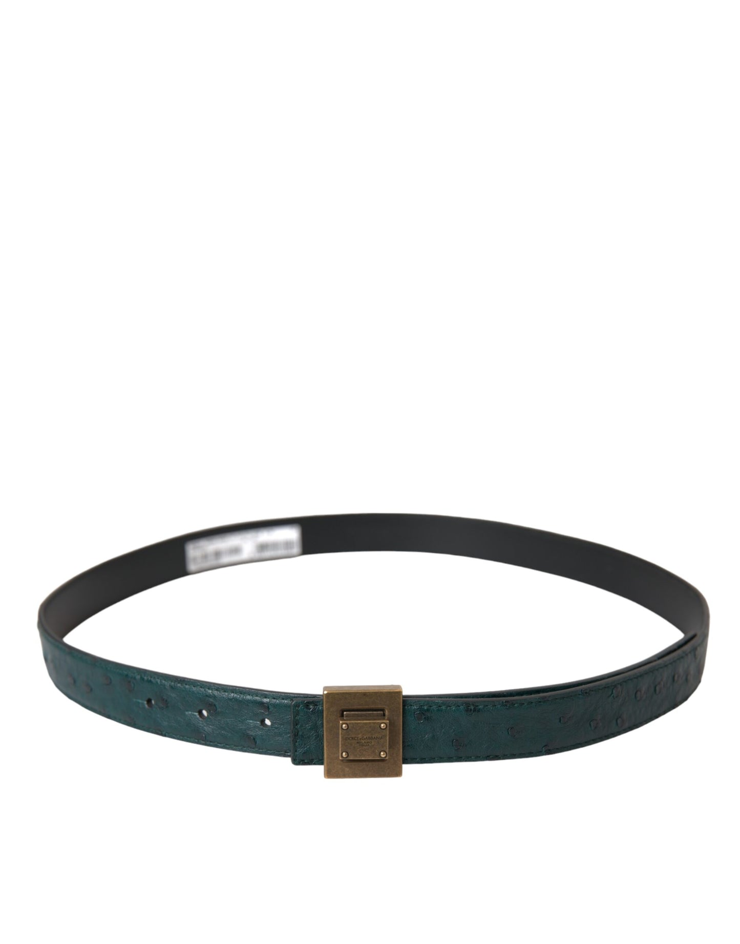 Dark Green Leather Square Metal Buckle Belt