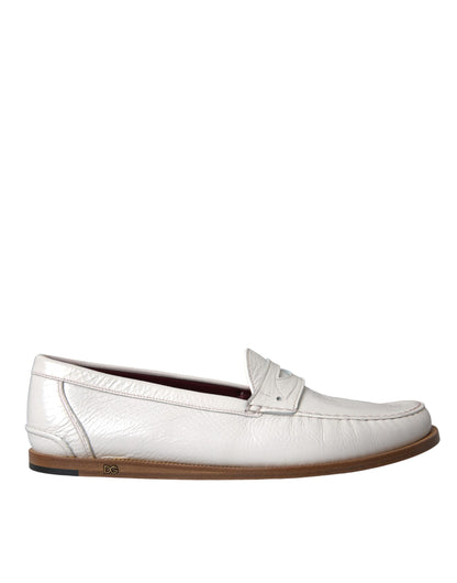 Dolce & Gabbana White Leather Slip On Mocassin Loafers Shoes