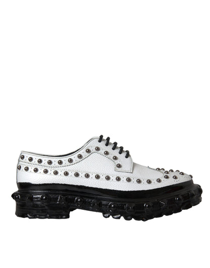 Dolce & Gabbana Black White Embellished Derby Formal Shoes