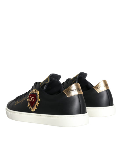 Dolce & Gabbana Black Portofino Sacred Heart Sneakers Shoes