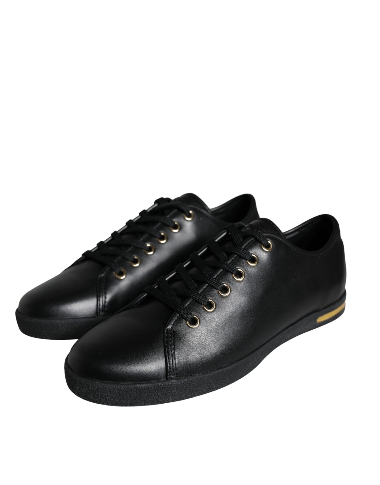 Dolce & Gabbana Black Gold Leather Classic Sneakers Shoes