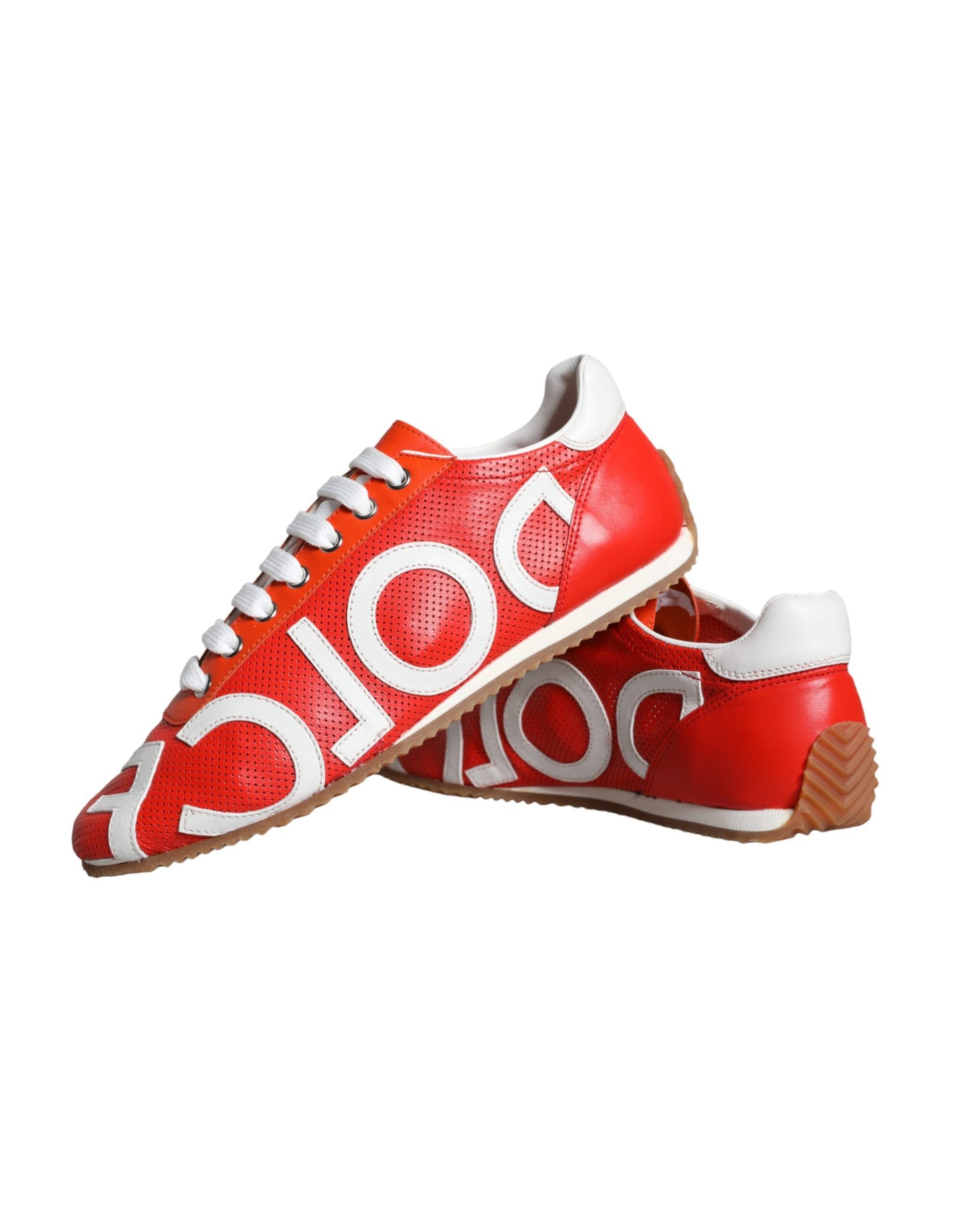 Dolce & Gabbana Red White Leather Logo Casual Sneakers Shoes