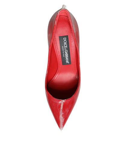 Dolce & Gabbana Red Patent Leather Faux Pearl Heels Pumps Shoes