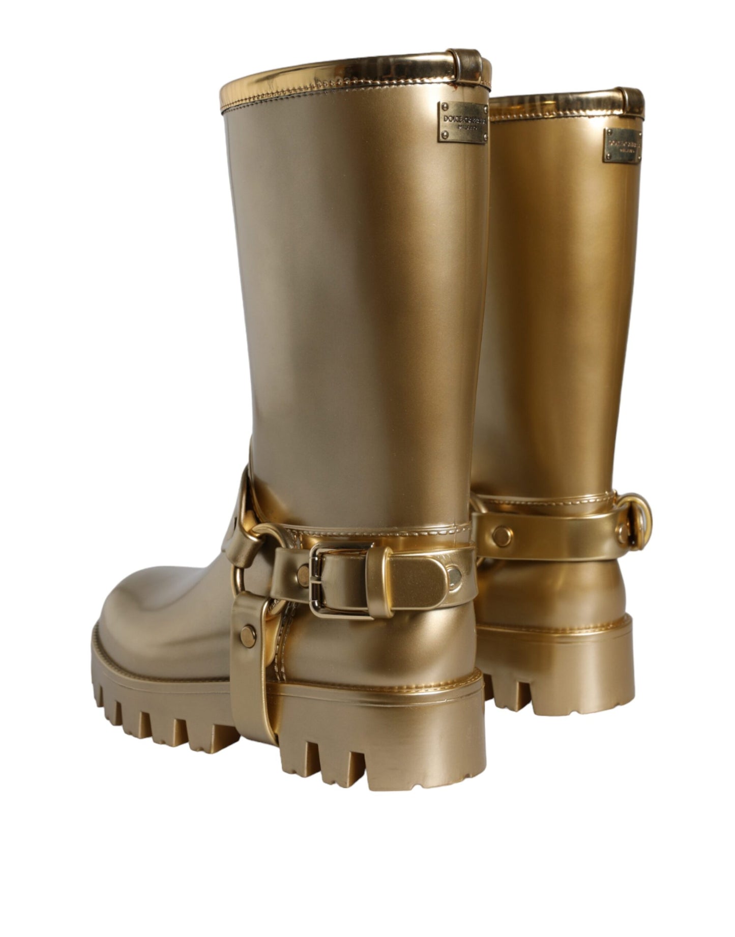 Dolce & Gabbana Metallic Gold Rubber PVC Rain Boots Shoes