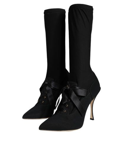 Dolce & Gabbana Black Stiletto Heels Mid Calf Boots Shoes