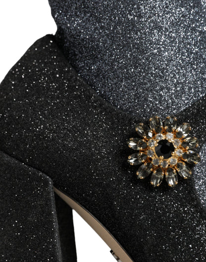 Dolce & Gabbana Black Crystal Mary Janes Booties Shoes