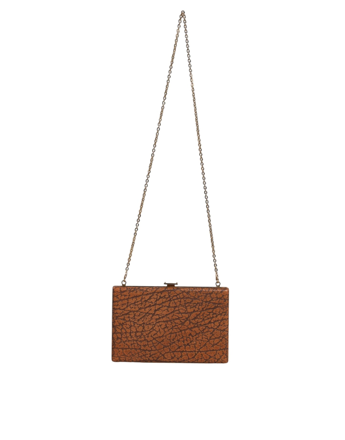 Brown Leather Gold Frame Clutch Mini Crossbody Bag