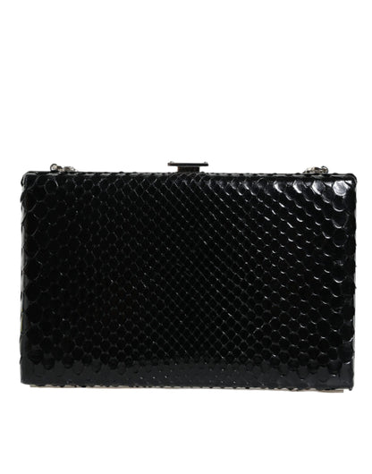 Black Leather Silver Frame Clutch Mini Crossbody Bag