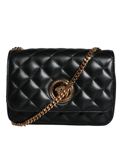 Black Quilted Lambskin Leather Crossbody Shoulder Bag