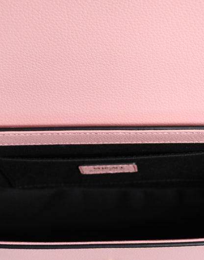 Pink Grainy Calf Leather Logo Crossbody Shoulder Bag