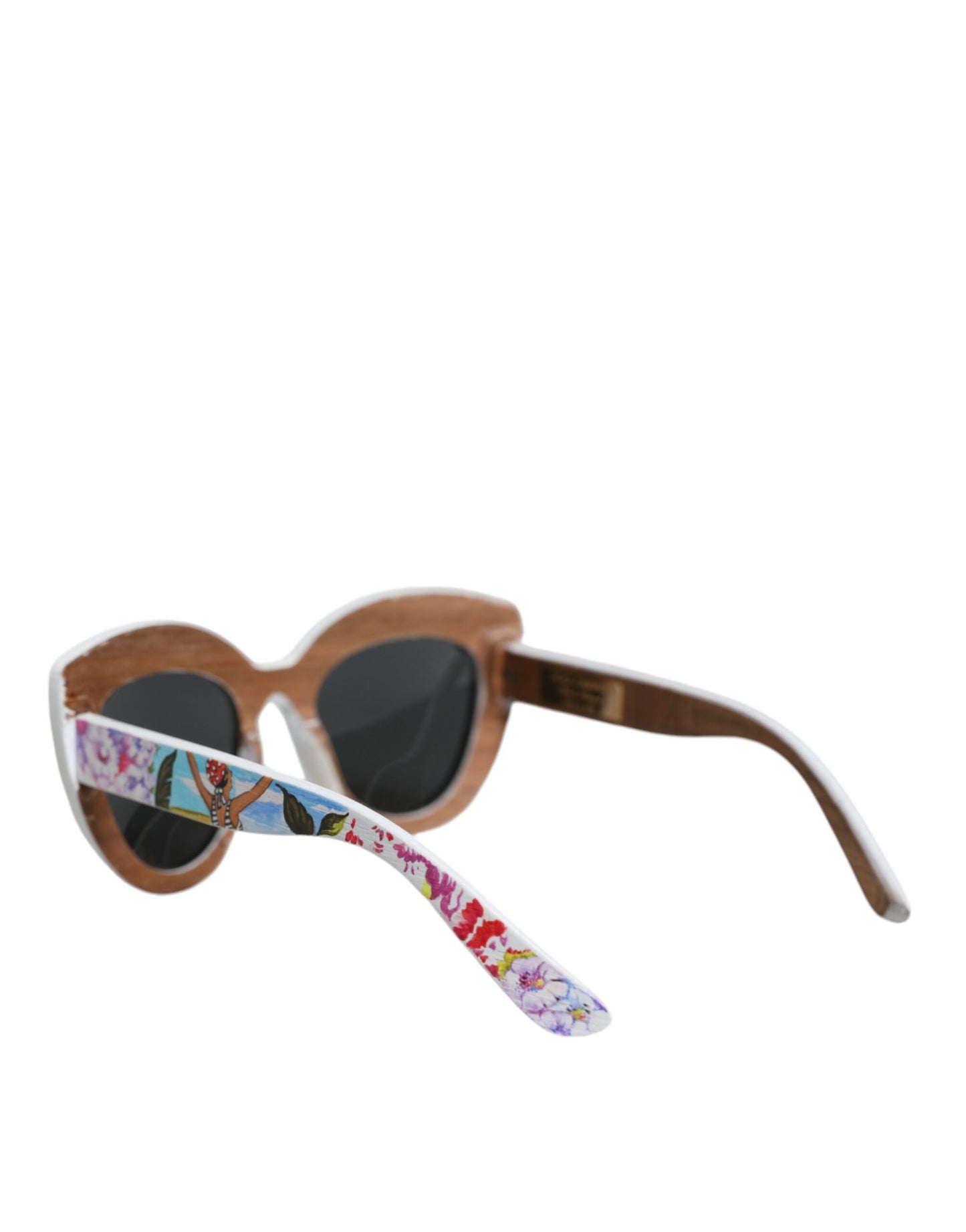 Multicolor Wood Crystal Brass Frame Floral Hand Paint Sunglasses