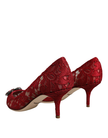 Dolce & Gabbana Red Taormina Lace Crystal Heels Pumps Shoes