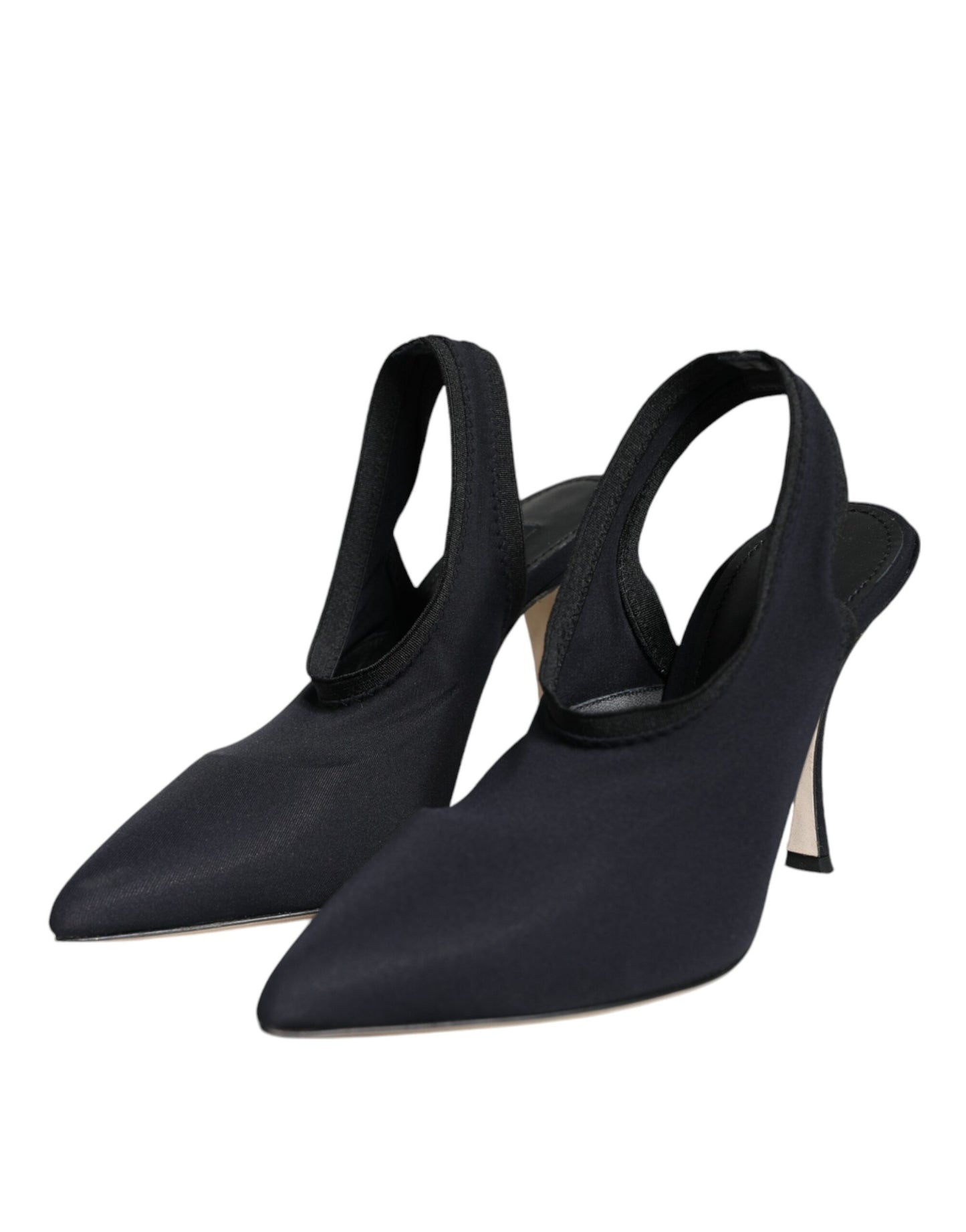 Dolce & Gabbana Black Jersey Stretch Heels Slingback Shoes