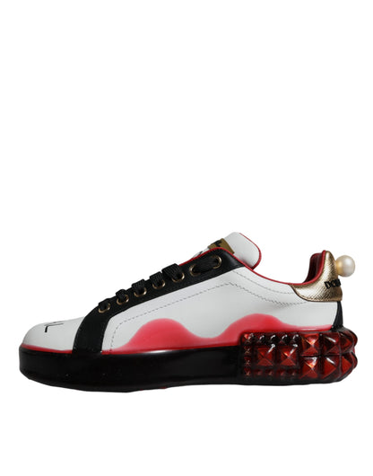 Dolce & Gabbana White Red Crystals Portofino Sneakers Shoes