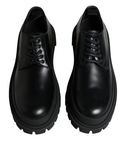 Dolce & Gabbana Black Leather Lace Up Trekking Dress Shoes