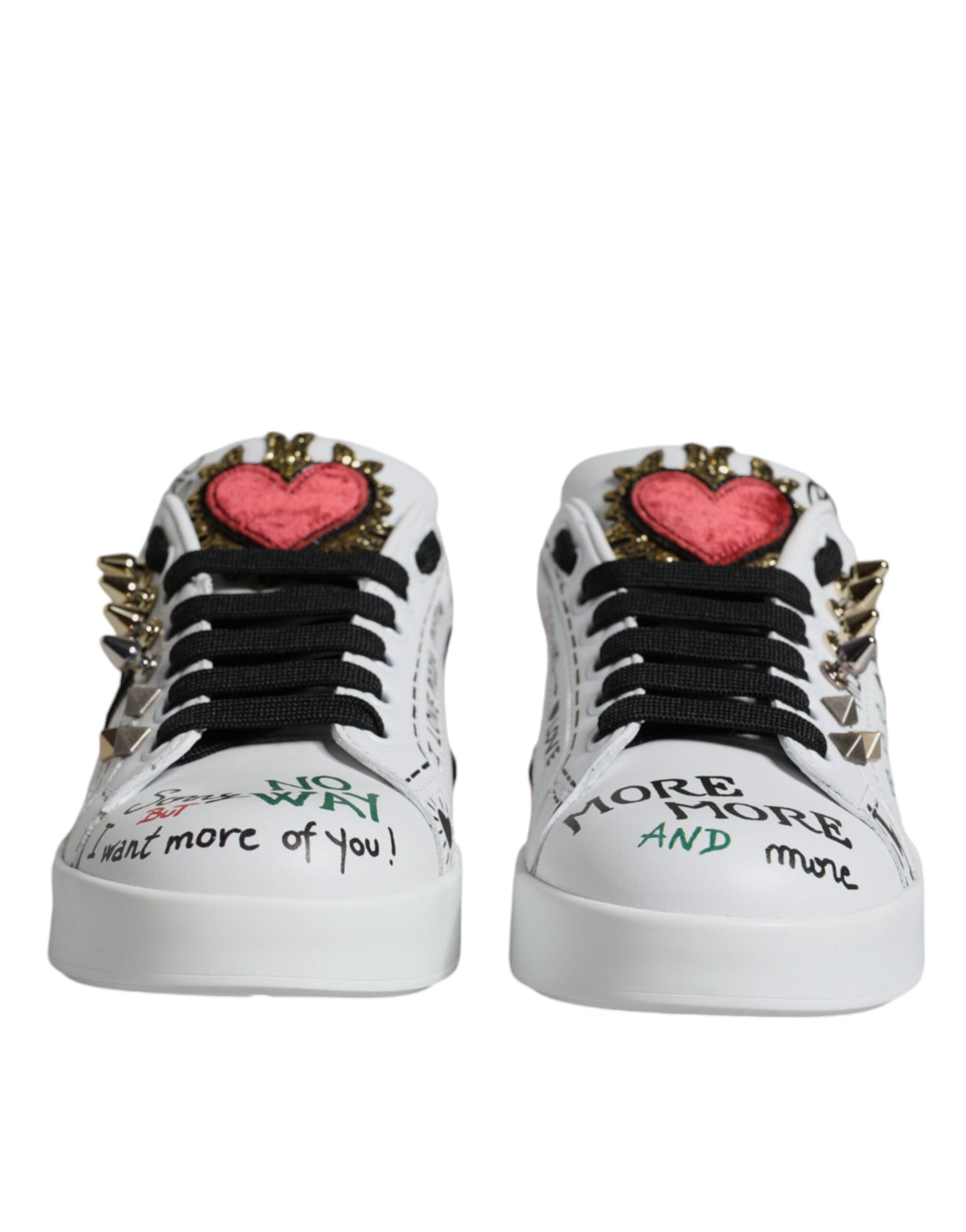 Dolce & Gabbana White Heart Studded Low Top Sneakers Shoes