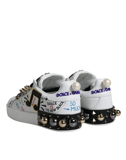 Dolce & Gabbana White Heart Studded Low Top Sneakers Shoes