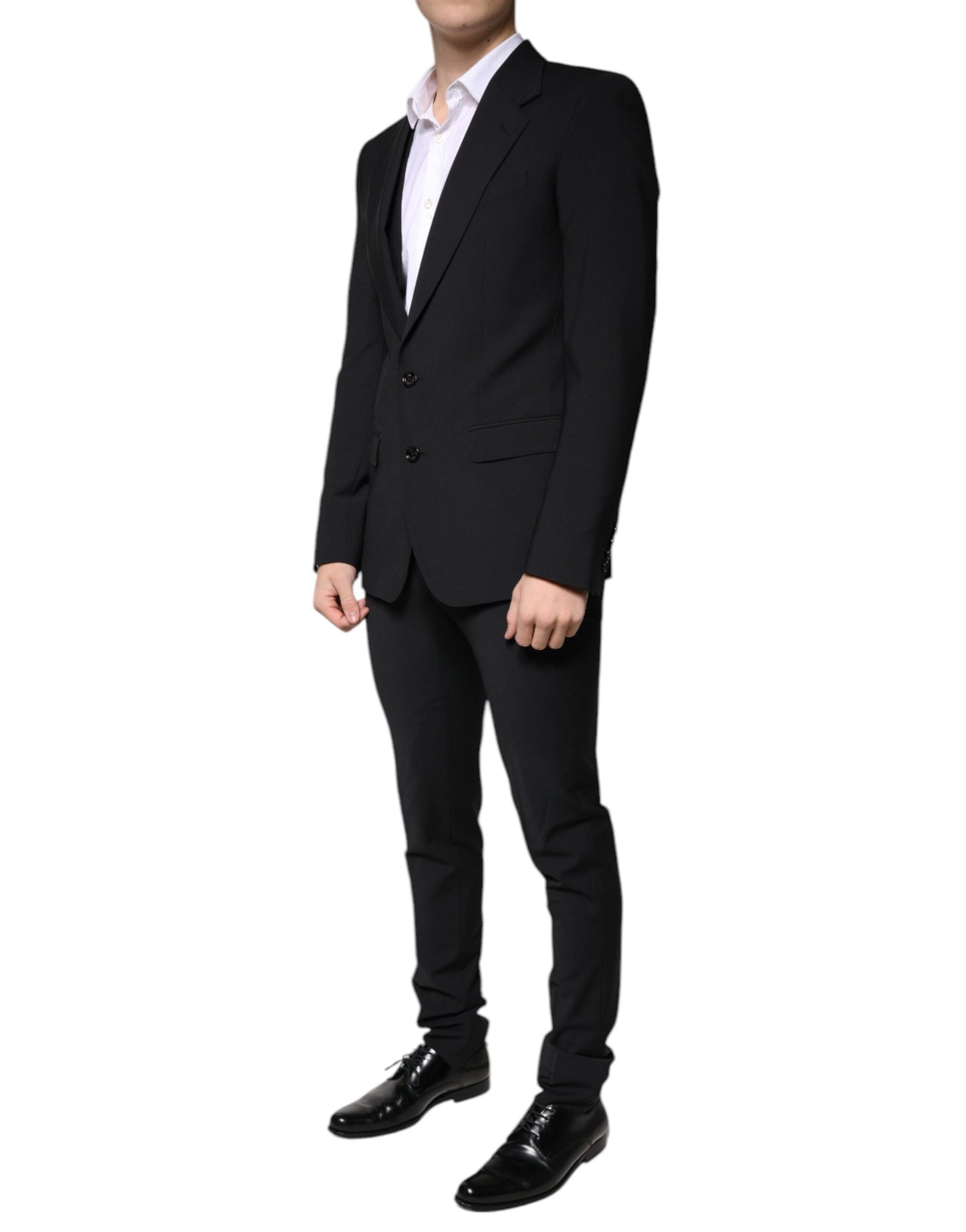 Dolce & Gabbana Black Wool 3 Piece Slim Fit Formal Men Suit