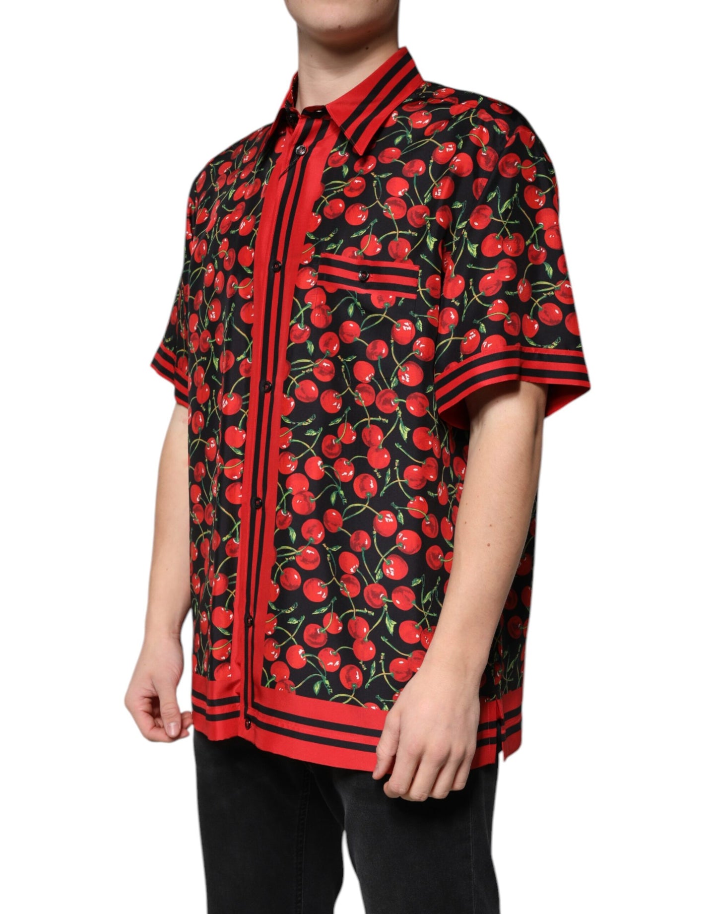 Dolce & Gabbana Black Cherry Silk Button Down Casual Shirt