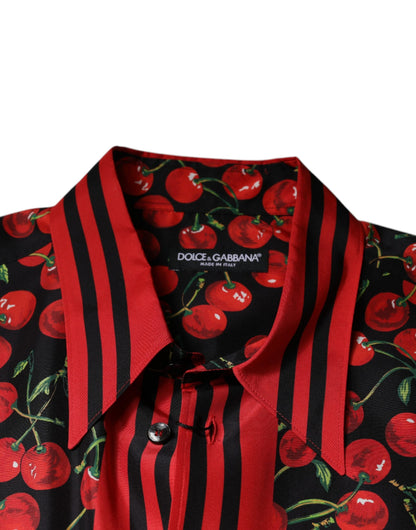 Dolce & Gabbana Black Cherry Silk Button Down Casual Shirt