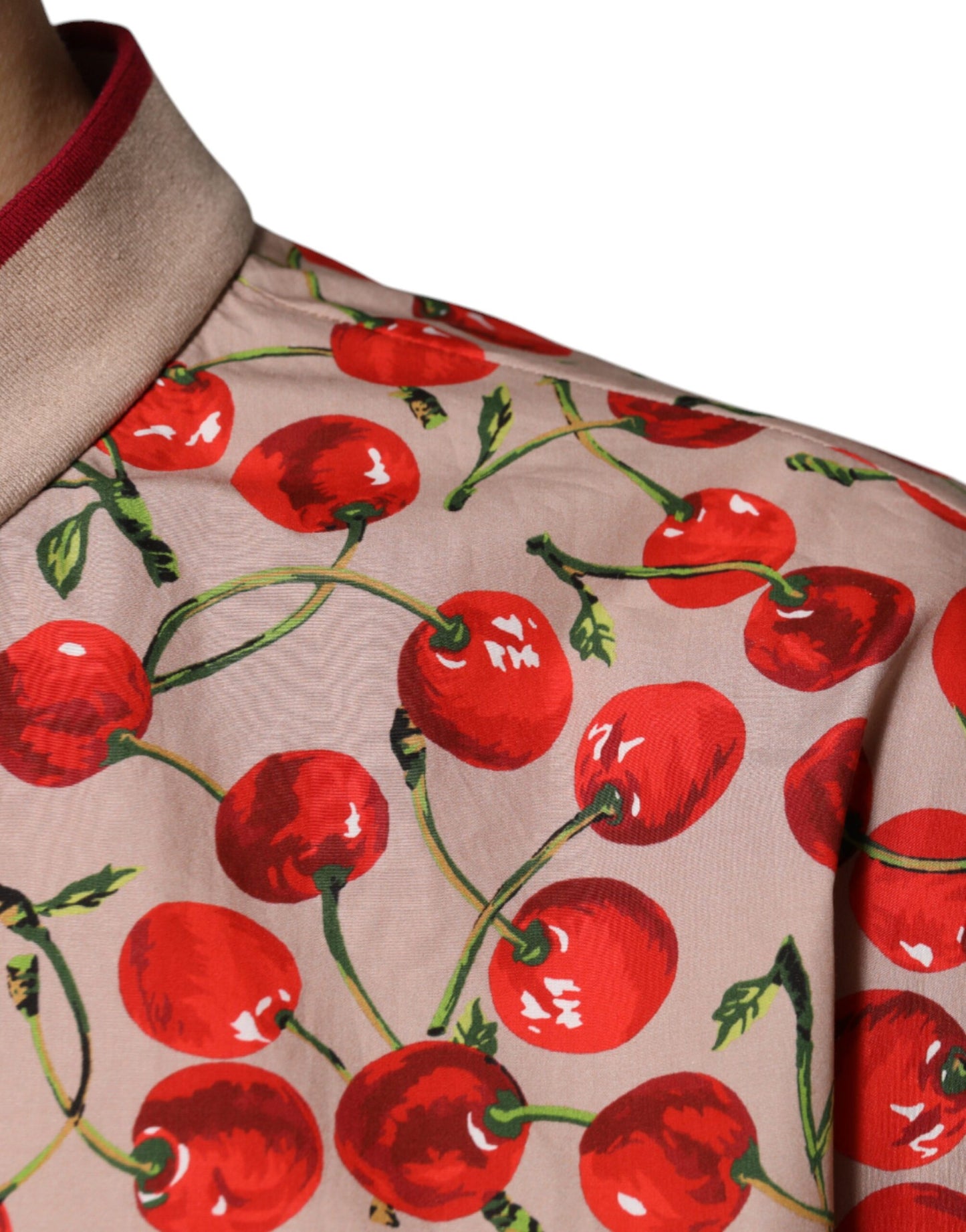 Dolce & Gabbana Beige Cherry Nylon Buttoned Casual Shirt