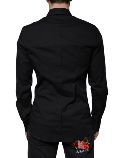 Dolce & Gabbana Black Eye Patch Long Sleeve GOLD Dress Shirt